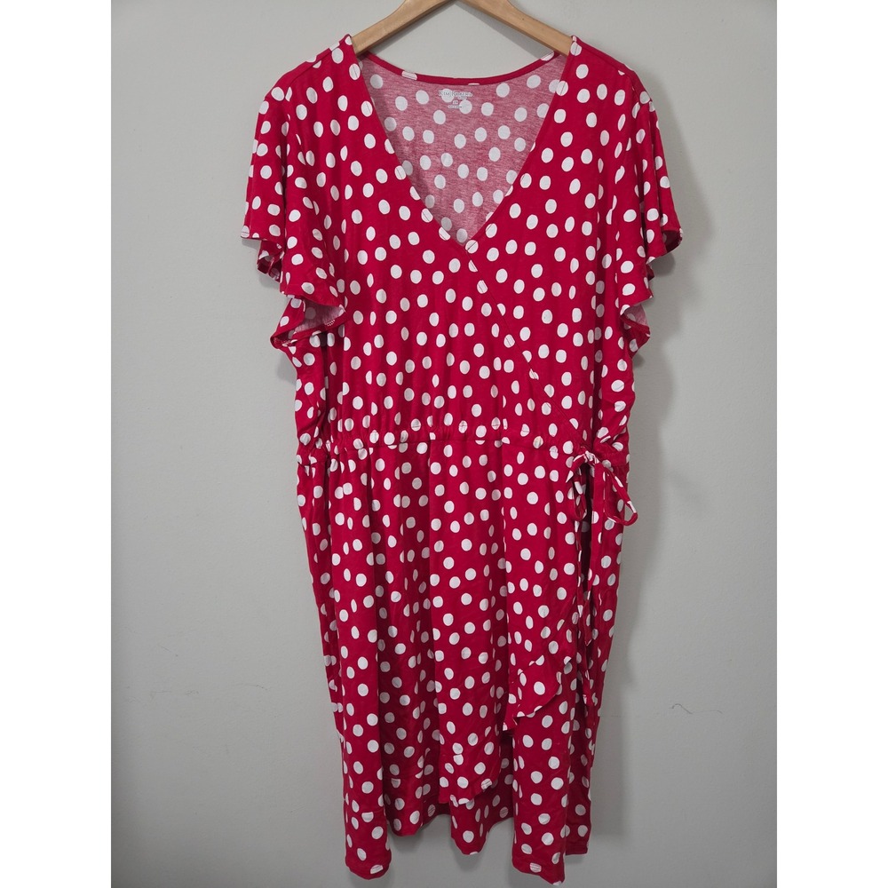 Kim Rogers Curvy Red White Polka Dot Faux Wrap Flutter Sleeve Dress 2X
